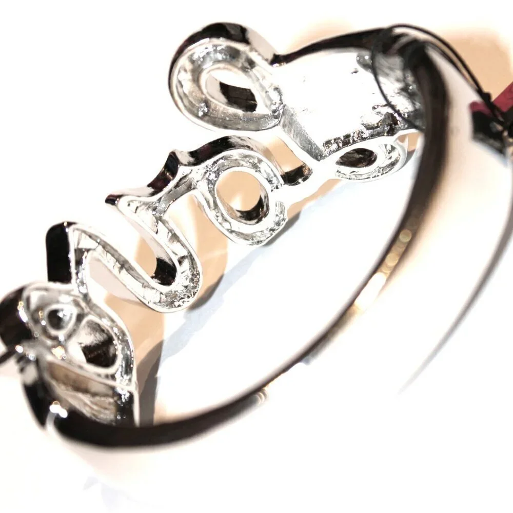 Womens Clear Crystal Love White Hinged Cuff Bold Bracelet